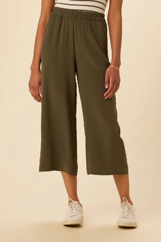 Salice Washable Silk Pants - Olive