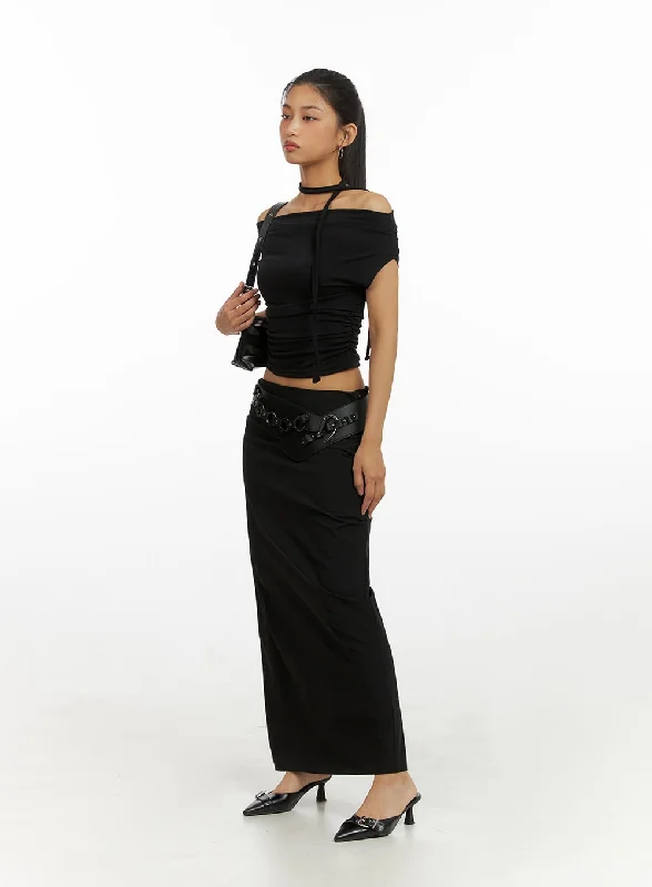 shirred-off-shoulder-crop-top-with-thin-scarf-set-iu412