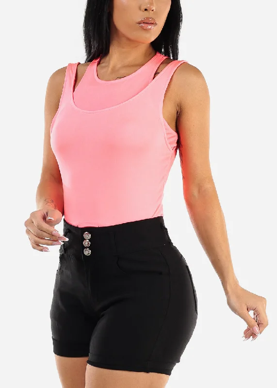 Sleeveless Layered Tank Top Neon Pink