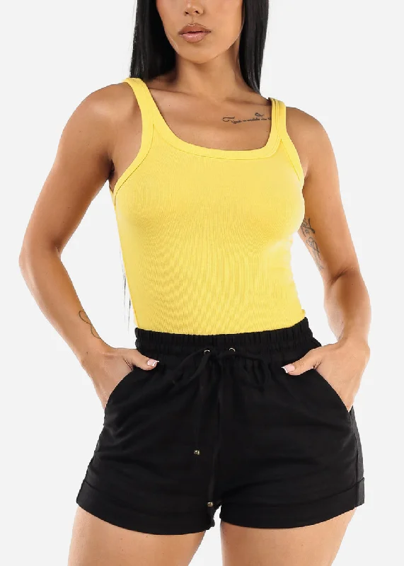 Sleeveless Scoop Neck Ribbed Tank Top Yellow