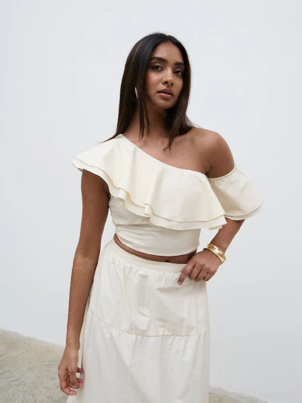 Sol Ruffle Cropped Top - Natural