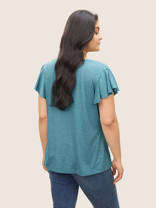 solid-heather-gathered-ruffle-cap-sleeve-t-shirt