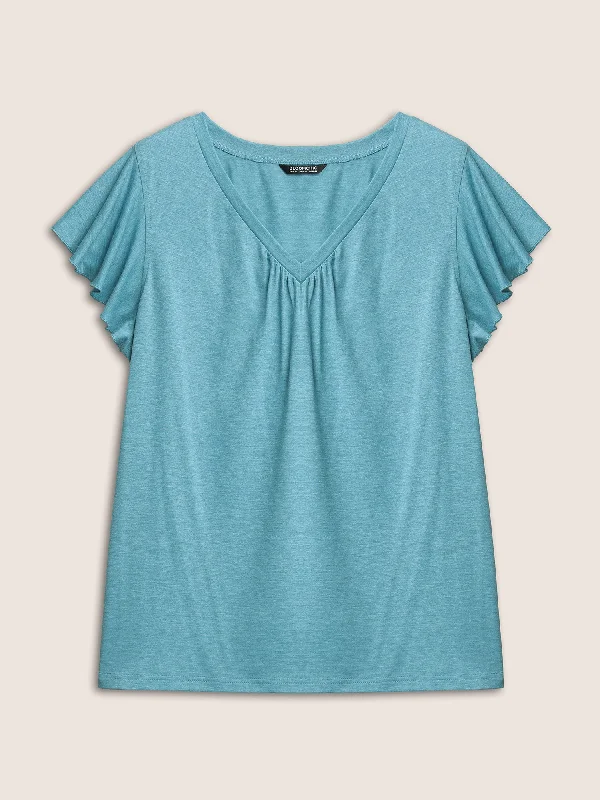 solid-heather-gathered-ruffle-cap-sleeve-t-shirt