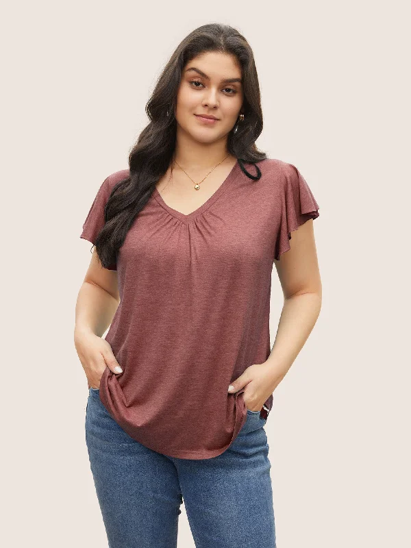 solid-heather-gathered-ruffle-cap-sleeve-t-shirt