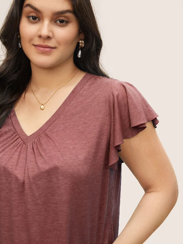 solid-heather-gathered-ruffle-cap-sleeve-t-shirt