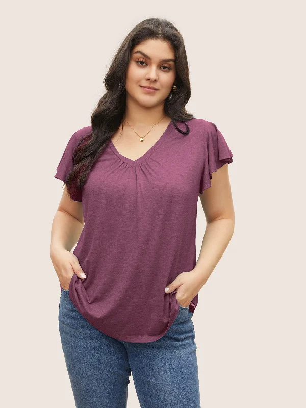 solid-heather-gathered-ruffle-cap-sleeve-t-shirt