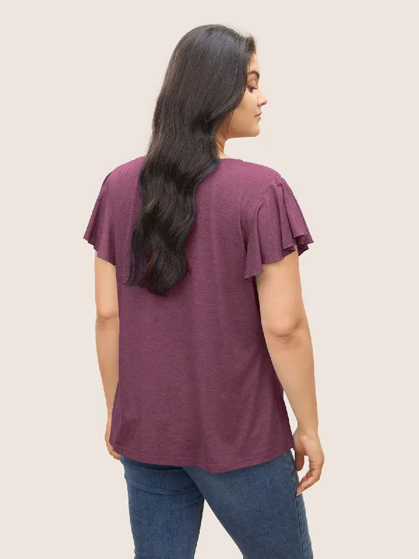 solid-heather-gathered-ruffle-cap-sleeve-t-shirt