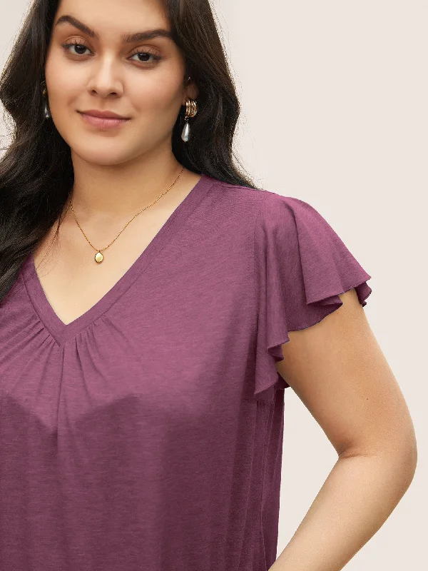 solid-heather-gathered-ruffle-cap-sleeve-t-shirt