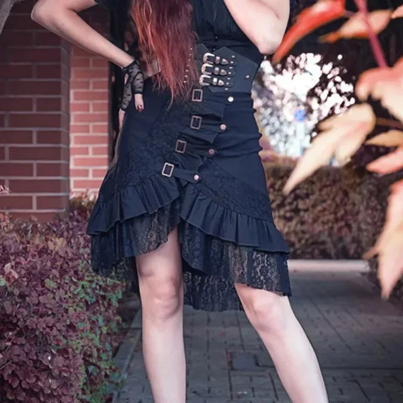 Steampunk skirt with front buckle