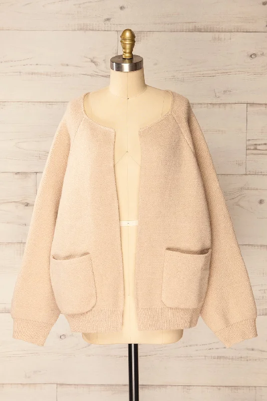 Stuttgart Beige | Thick Knit Open Cardigan