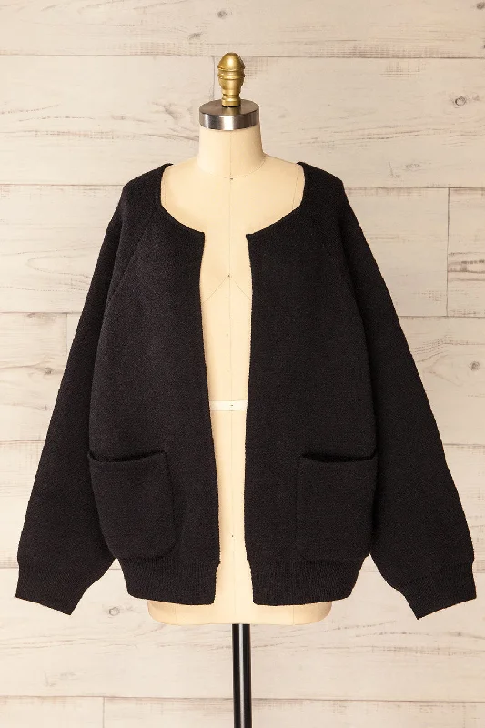 Stuttgart Black | Thick Knit Open Cardigan