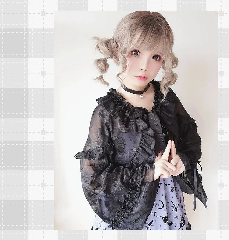 sweet-lolita-chiffon-shirt-lantern-sleeve-cardigan-with-bow