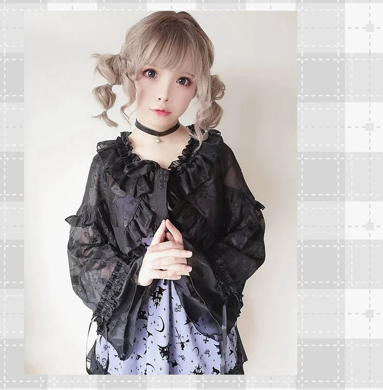 sweet-lolita-chiffon-shirt-lantern-sleeve-cardigan-with-bow