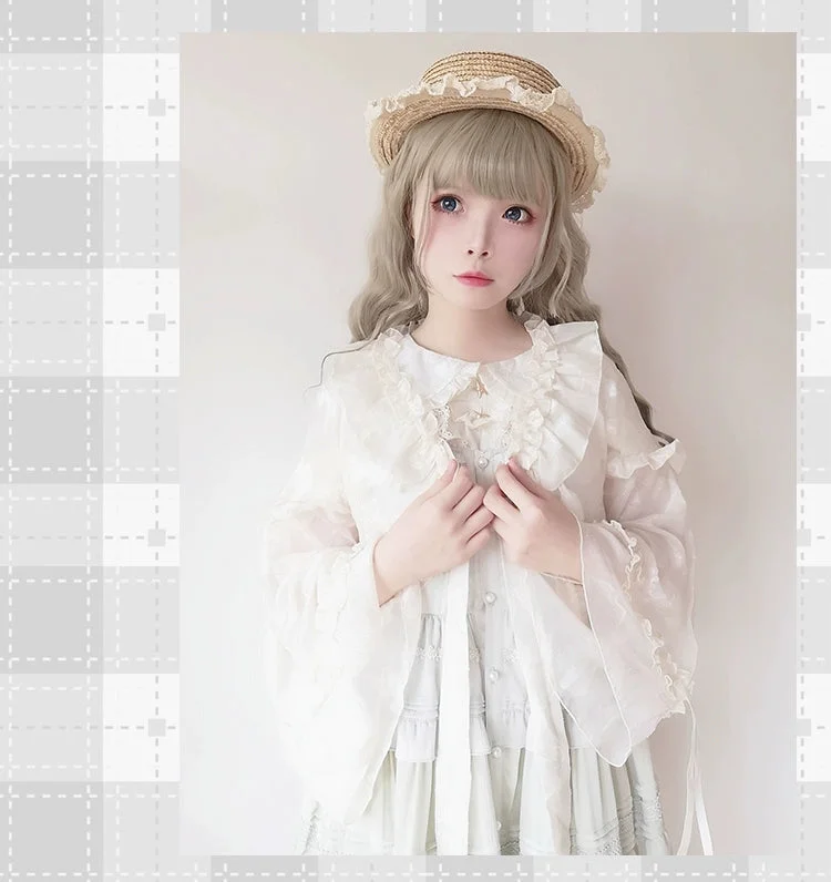 sweet-lolita-chiffon-shirt-lantern-sleeve-cardigan-with-bow