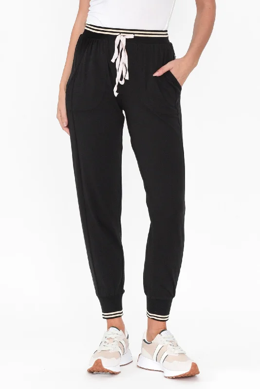 Talissa Black Cotton Drawstring Pants