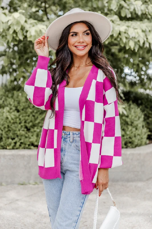 Trying Your Best Magenta Checkered Cardigan