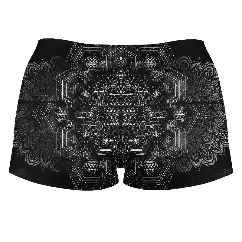 unveiling-the-grid-black-high-waisted-womens-shorts