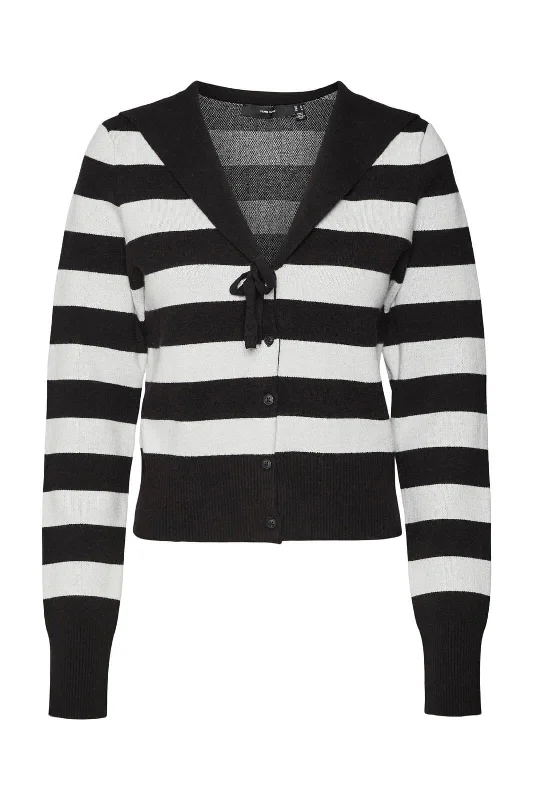 Vero Moda - Vmagnes Ls Striped Knit Cardigan Wed - 4389223 Black W. White Stripes