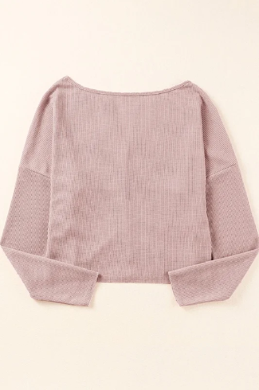 waffle-knit-dropped-shoulder-notched-top