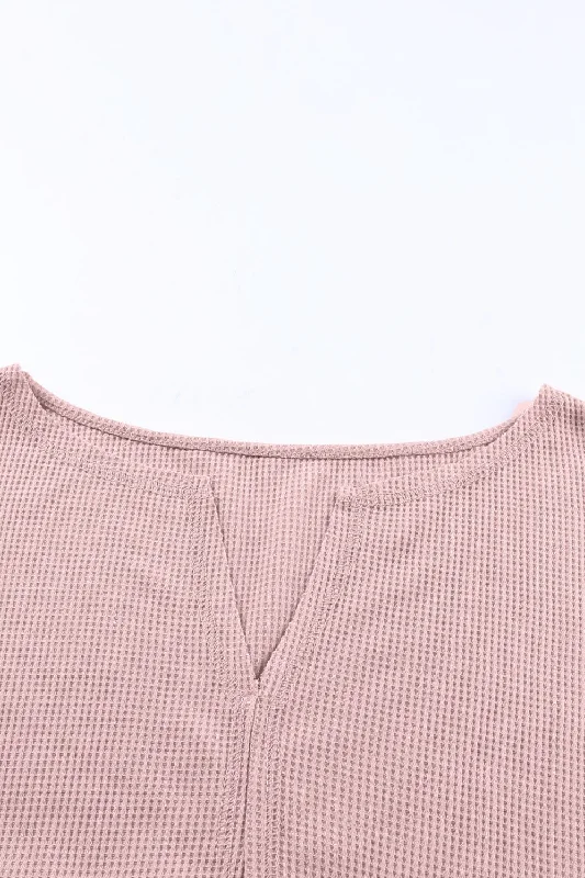 waffle-knit-dropped-shoulder-notched-top