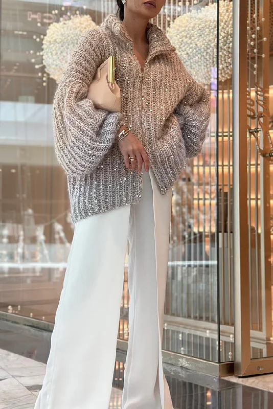 warm-shining-heart-knit-sequin-balloon-sleeve-zipper-neck-loose-cardigan