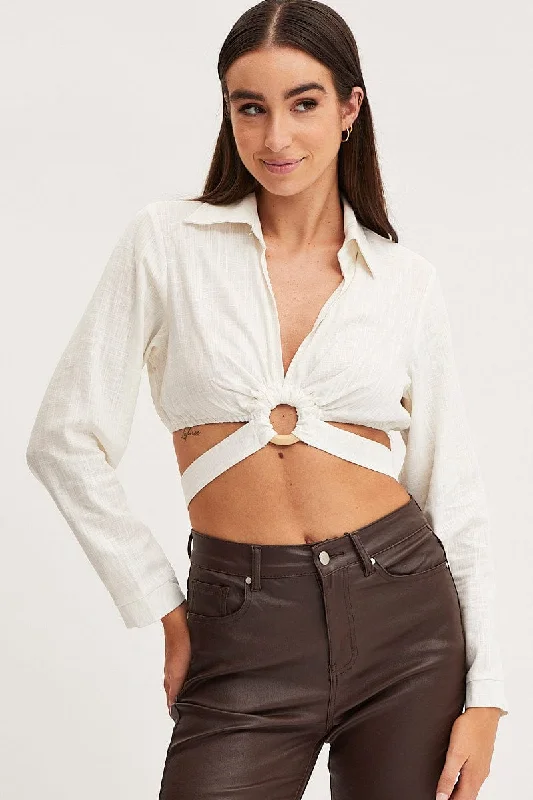 White Bell Sleeve Top Long Sleeve Crop