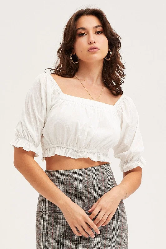 White Crop Top Three-Quarter